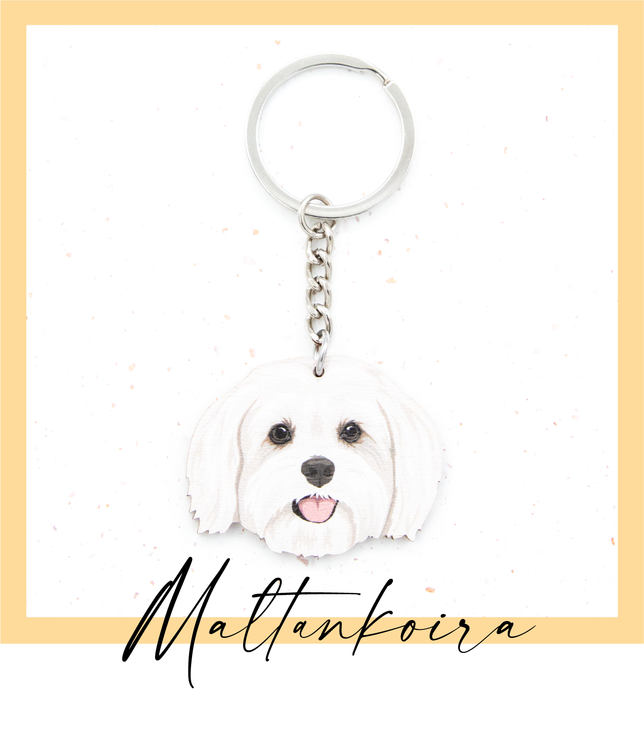 Suomalaisesta koivuvanerista ja teräksestä valmistettu maltankoira avaimenperä