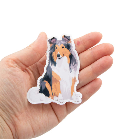 Vinyylinen piirretty pitkäkarvainen collie tarra