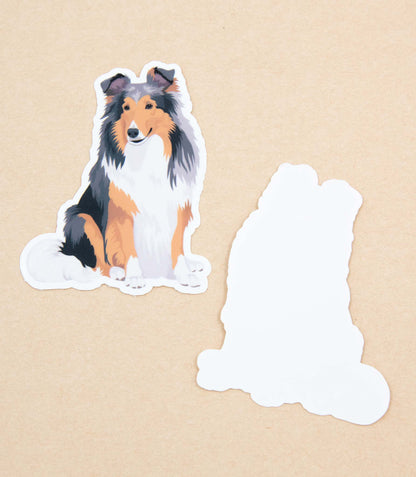 Vinyylinen piirretty pitkäkarvainen collie tarra