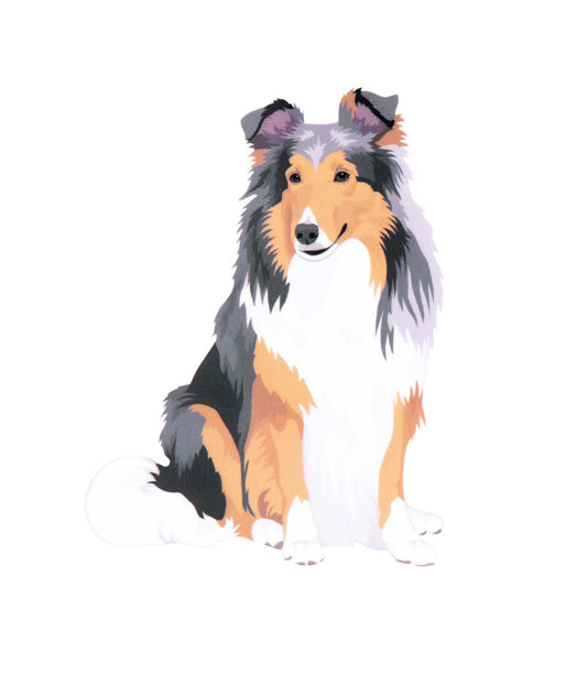 Vinyylinen piirretty pitkäkarvainen collie tarra