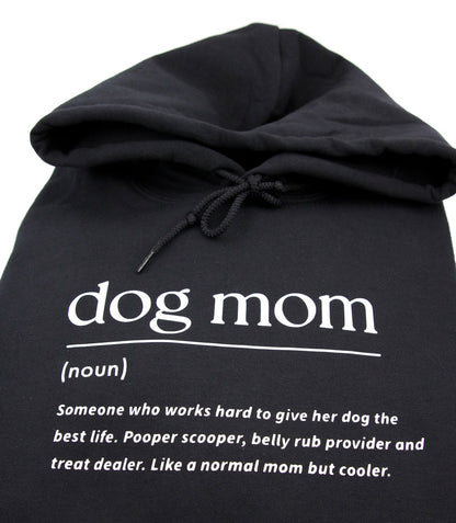 Musta huppari dog mom tekstillä