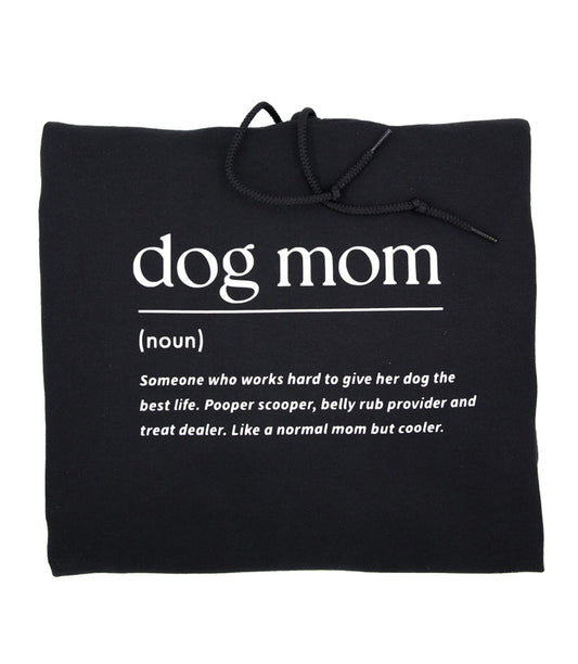 Musta huppari dog mom tekstillä