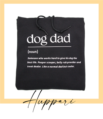 Musta huppari dog dad tekstillä