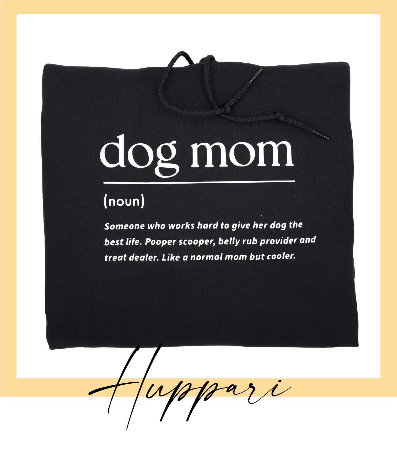 Musta huppari dog mom tekstillä