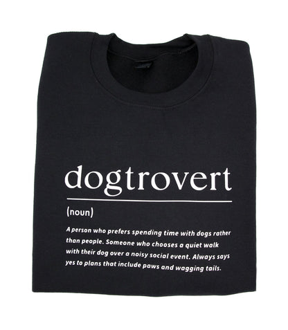 Musta collegepaita dogtrovert tekstillä