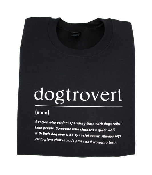 Musta collegepaita dogtrovert tekstillä