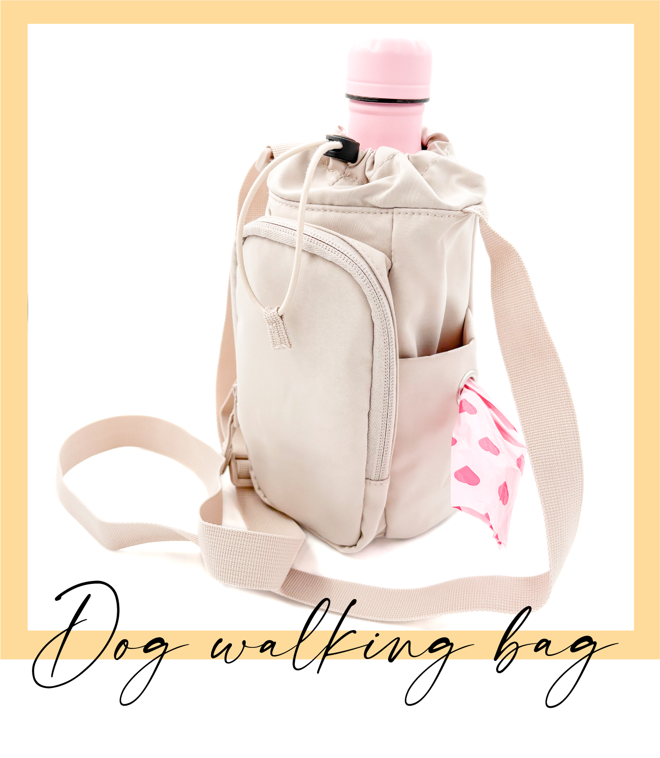 Koiranomistajan ulkoilulaukku eli dog walking bag värissä beige