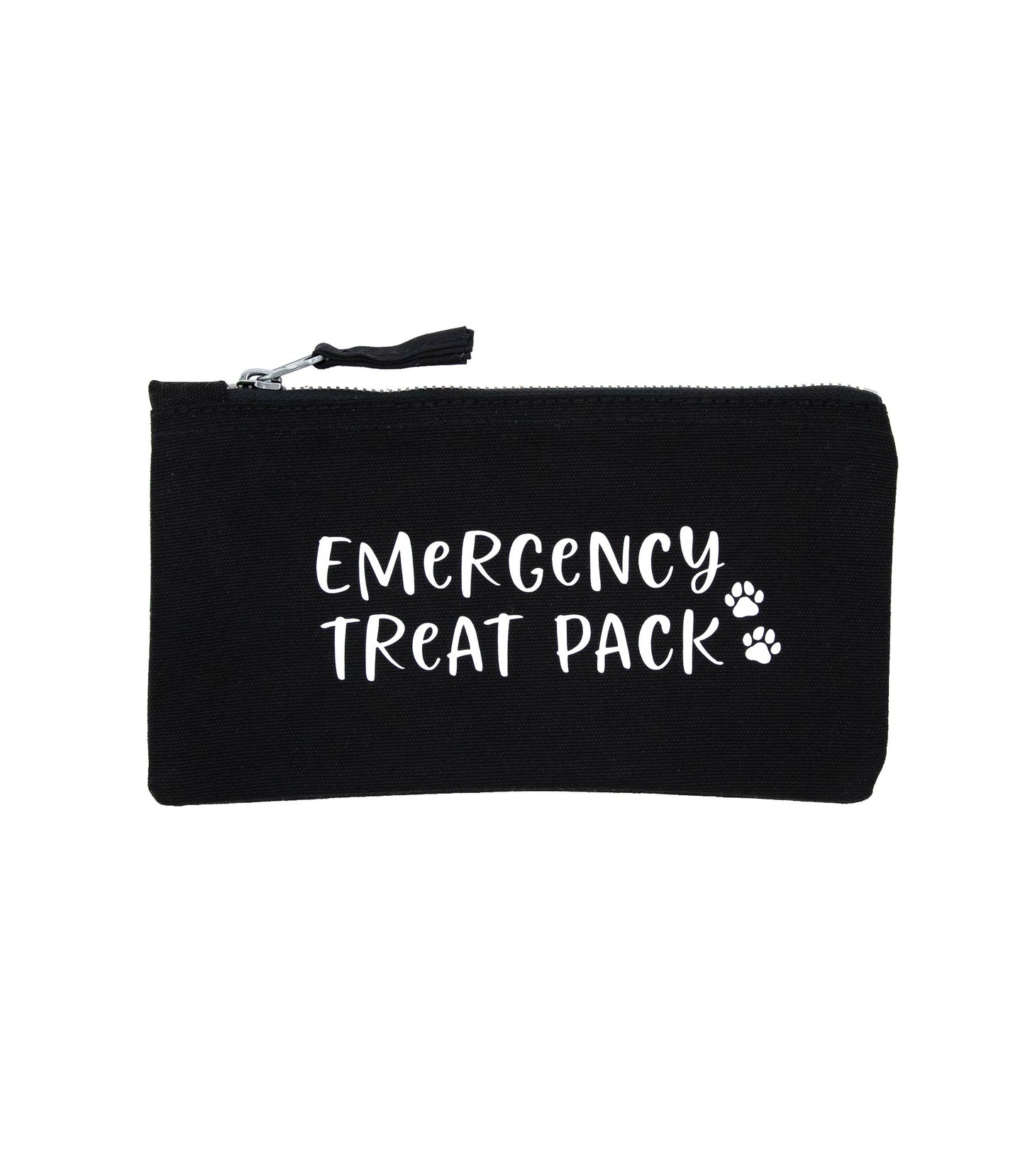 Musta 100% puuvilla pussukka tekstillä emergency treat pack