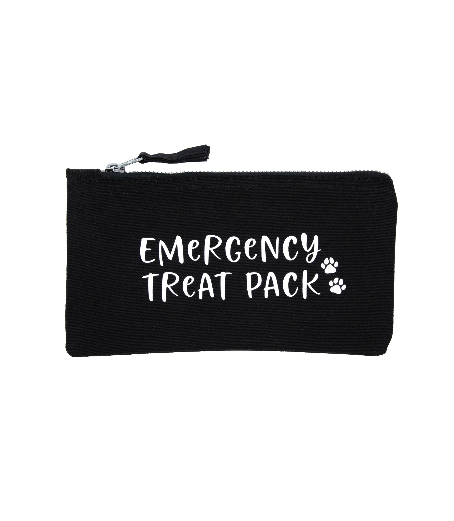 Musta 100% puuvilla pussukka tekstillä emergency treat pack