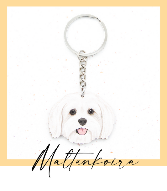 Suomalaisesta koivuvanerista ja teräksestä valmistettu maltankoira avaimenperä