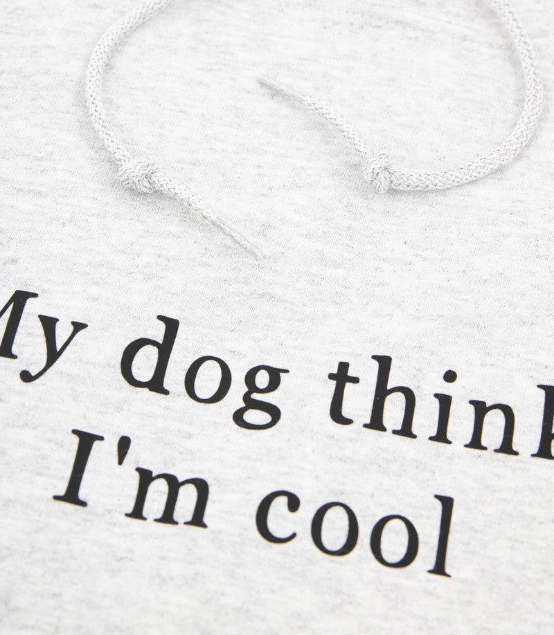 Harmaa huppari My dog thinks I'm cool tekstillä